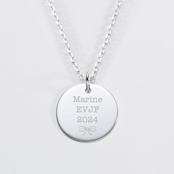 Pendentif personnalisé médaille gravée argent 19 mm - EVJF - Texte et date