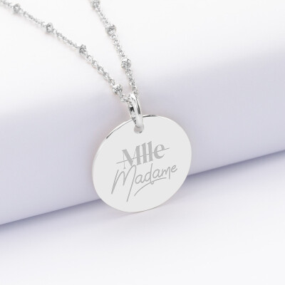 Pendentif personnalisé médaille gravée argent 19 mm - EVJF - Mlle Madame
