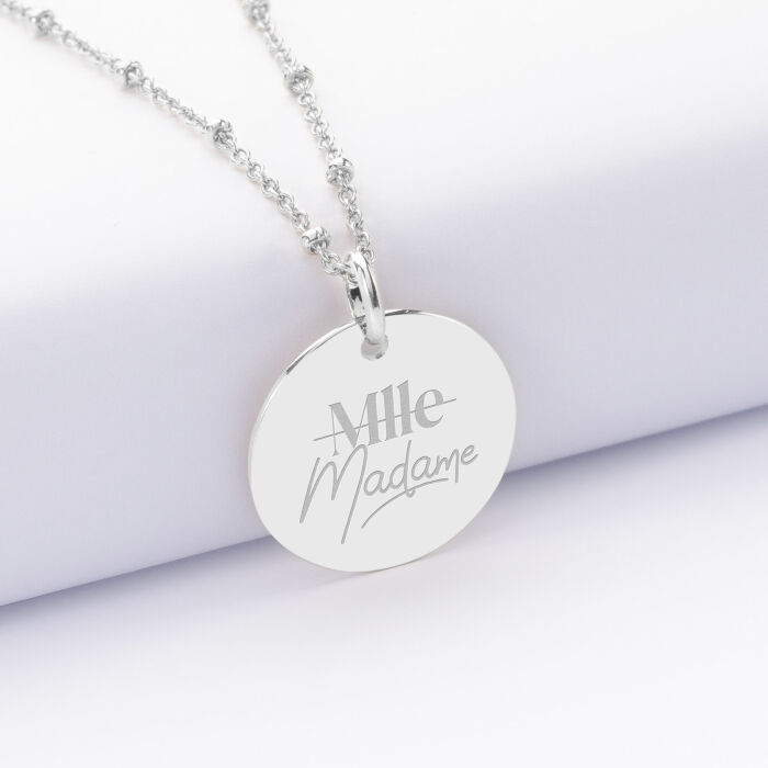 Pendentif personnalisé médaille gravée argent 19 mm - EVJF - Mlle Madame