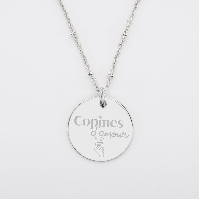 Pendentif personnalisé médaille gravée argent 19 mm - EVJF - Copines d'amour