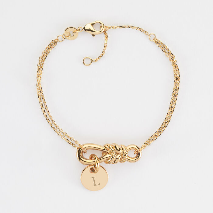 Bracelet chaîne personnalisé "Le lien" plaqué or et médaille gravée 10 mm - HappyBulle x Lilylovesfashion - L