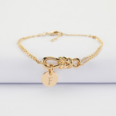 Bracelet chaîne personnalisé "Le lien" plaqué or et médaille gravée 10 mm - HappyBulle x Lilylovesfashion - F