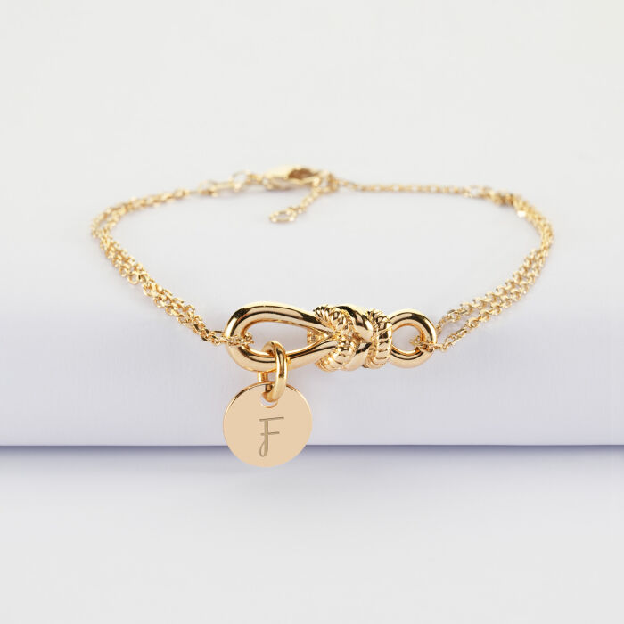 Bracelet chaîne personnalisé "Le lien" plaqué or et médaille gravée 10 mm - HappyBulle x Lilylovesfashion - F