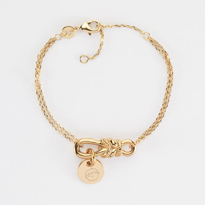 Bracelet chaîne personnalisé "Le lien" plaqué or et médaille gravée 10 mm - HappyBulle x Lilylovesfashion - picto garçon