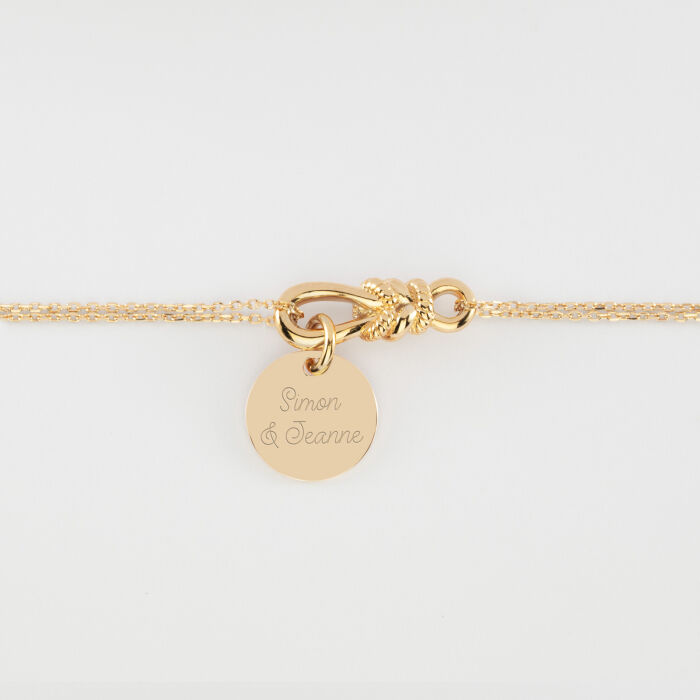 Bracelet chaîne personnalisé "Le lien" plaqué or et médaille gravée 15 mm - HappyBulle x Lilylovesfashion - texte