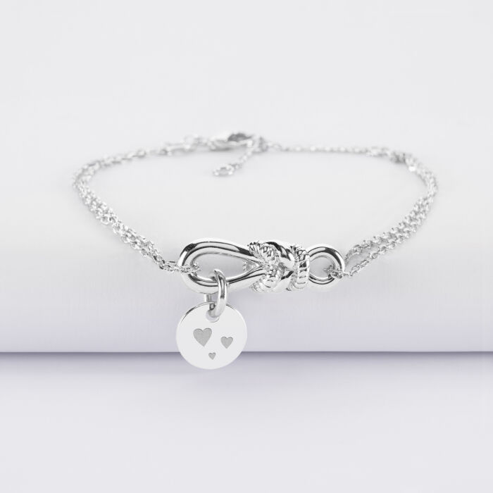Bracelet chaîne personnalisé "Le lien" argent et médaille gravée 10 mm - HappyBulle x Lilylovesfashion - picto coeurs