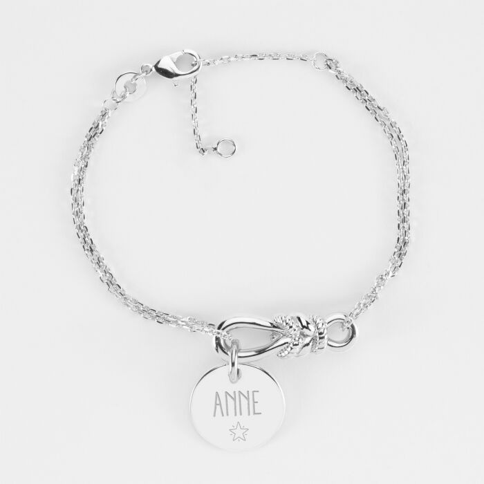 Bracelet chaîne personnalisé "Le lien" argent et médaille gravée 15 mm - HappyBulle x Lilylovesfashion - texte + picto