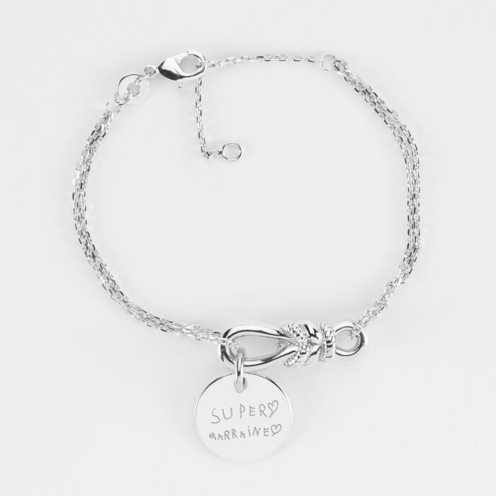 Bracelet chaîne personnalisé "Le lien" argent et médaille gravée 15 mm - HappyBulle x Lilylovesfashion - écrit