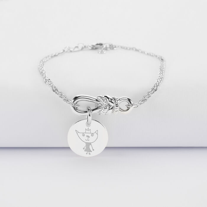Bracelet chaîne personnalisé "Le lien" argent et médaille gravée 15 mm - HappyBulle x Lilylovesfashion - dessin