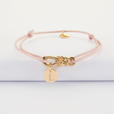 Bracelet cordon personnalisé "Le lien" plaqué or et médaille gravée 10 mm - HappyBulle x Lilylovesfashion - L