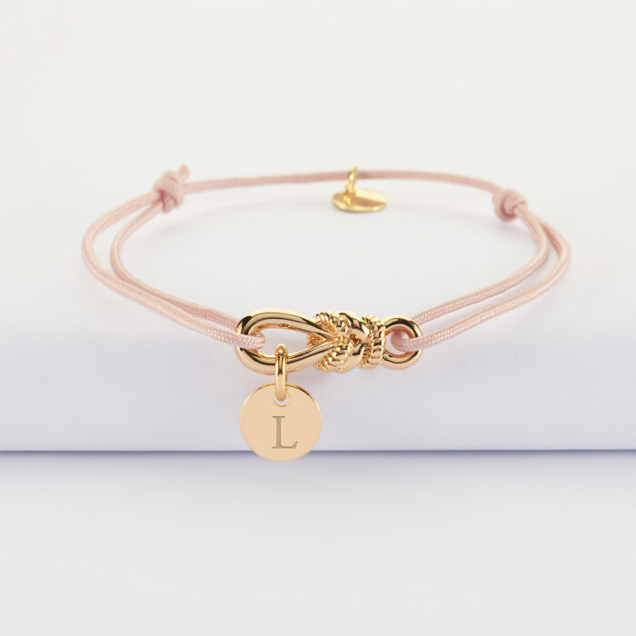 Bracelet cordon personnalisé "Le lien" plaqué or et médaille gravée 10 mm - HappyBulle x Lilylovesfashion - L