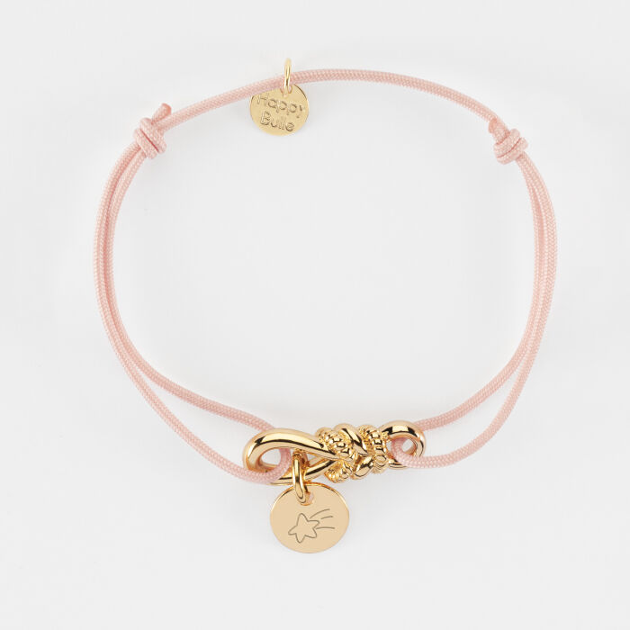 Bracelet cordon personnalisé "Le lien" plaqué or et médaille gravée 10 mm - HappyBulle x Lilylovesfashion - picto étoile