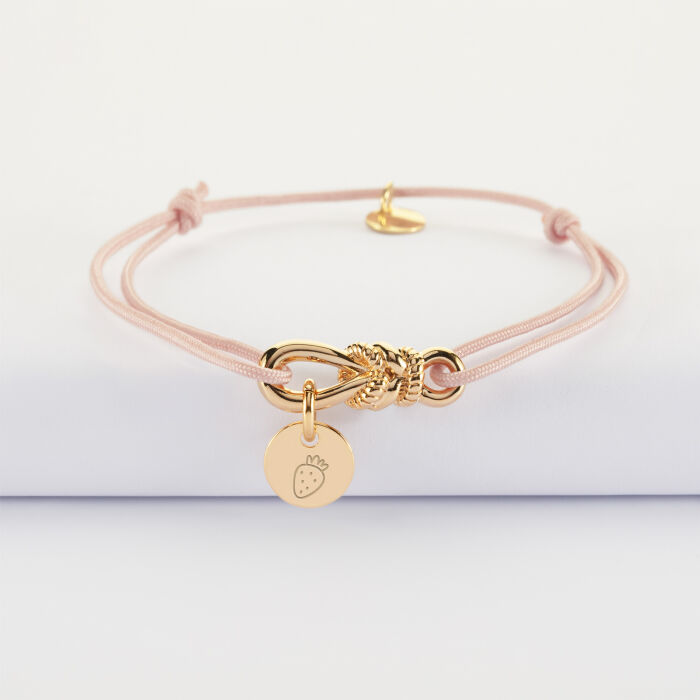 Bracelet cordon personnalisé "Le lien" plaqué or et médaille gravée 10 mm - HappyBulle x Lilylovesfashion - picto fraise