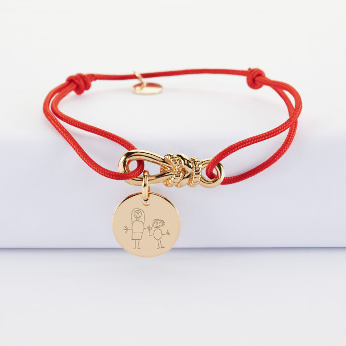 Bracelet cordon personnalisé "Le lien" plaqué or et médaille gravée 15 mm - HappyBulle x Lilylovesfashion - dessin