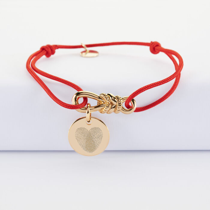 Bracelet cordon personnalisé "Le lien" plaqué or et médaille gravée 15 mm - HappyBulle x Lilylovesfashion - empreinte