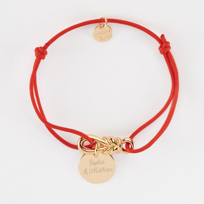 Bracelet cordon personnalisé "Le lien" plaqué or et médaille gravée 15 mm - HappyBulle x Lilylovesfashion - texte