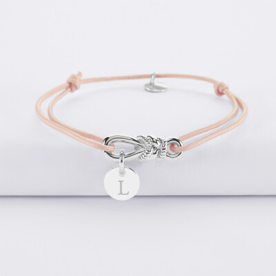 Bracelet cordon personnalisé "Le lien" argent et médaille gravée 10 mm - HappyBulle x Lilylovesfashion - L