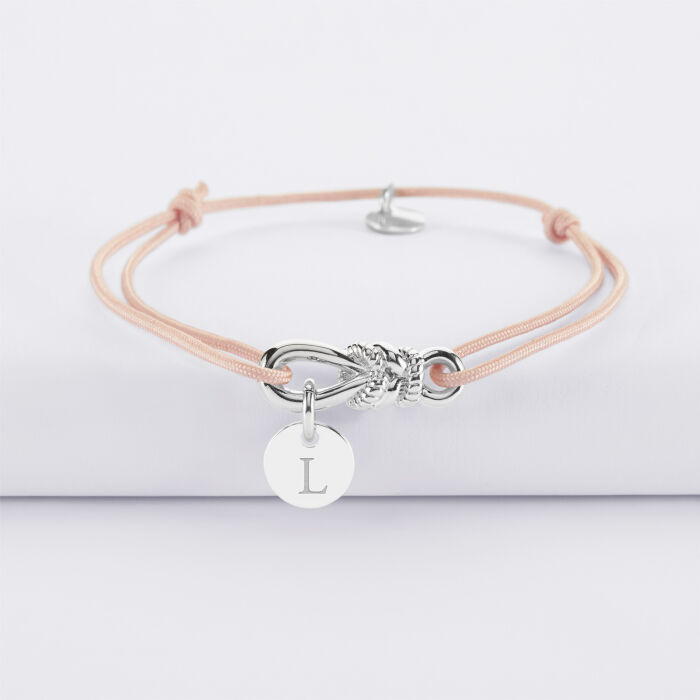 Bracelet cordon personnalisé "Le lien" argent et médaille gravée 10 mm - HappyBulle x Lilylovesfashion - L