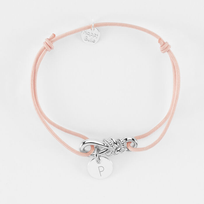 Bracelet cordon personnalisé "Le lien" argent et médaille gravée 10 mm - HappyBulle x Lilylovesfashion - P