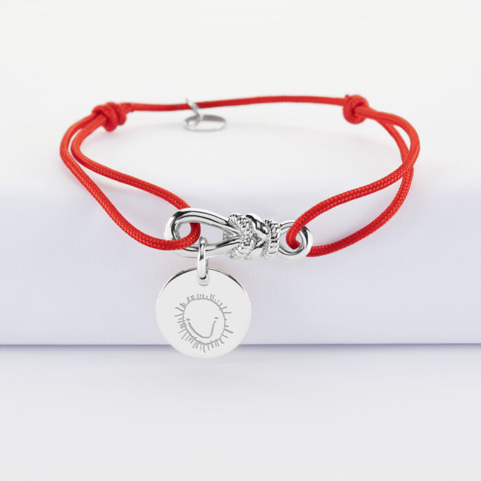 Bracelet cordon personnalisé "Le lien" argent et médaille gravée 15 mm - HappyBulle x Lilylovesfashion - dessin
