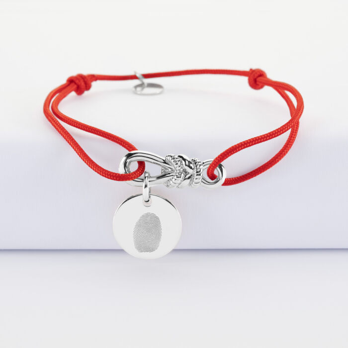 Bracelet cordon personnalisé "Le lien" argent et médaille gravée 15 mm - HappyBulle x Lilylovesfashion - empreinte