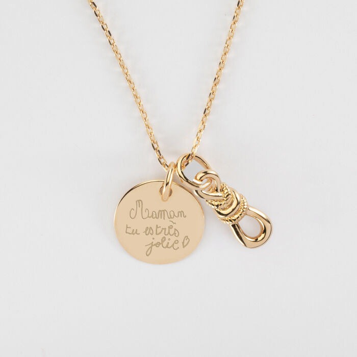 Pendentif personnalisé plaqué or "Le lien" 17 x 6 mm et médaille 15 mm - HappyBulle x Lilylovesfashion - écrit