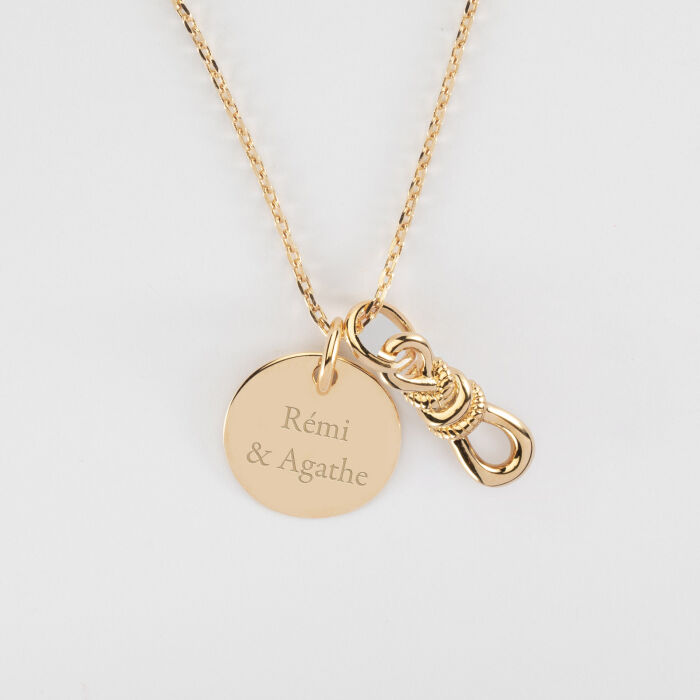 Pendentif personnalisé plaqué or "Le lien" 17 x 6 mm et médaille 15 mm - HappyBulle x Lilylovesfashion - texte