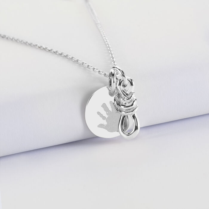 Pendentif personnalisé argent "Le lien" 17 x 6 mm et médaille 15 mm - HappyBulle x Lilylovesfashion - empreinte