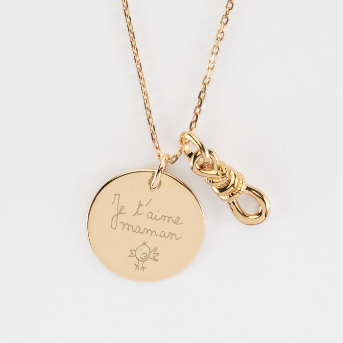 Pendentif personnalisé plaqué or "Le lien" 23,5 x 8 mm et médaille 19 mm - HappyBulle x Lilylovesfashion - ecrit
