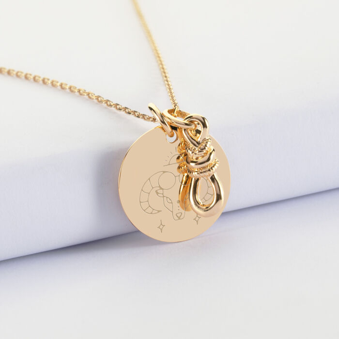 Pendentif personnalisé plaqué or "Le lien" 23,5 x 8 mm et médaille 19 mm - HappyBulle x Lilylovesfashion - illustration