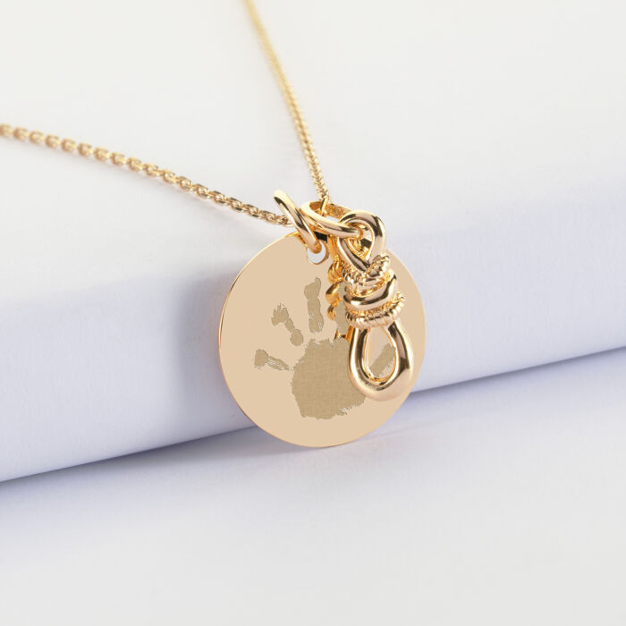Pendentif personnalisé plaqué or "Le lien" 23,5 x 8 mm et médaille 19 mm - HappyBulle x Lilylovesfashion - empreinte