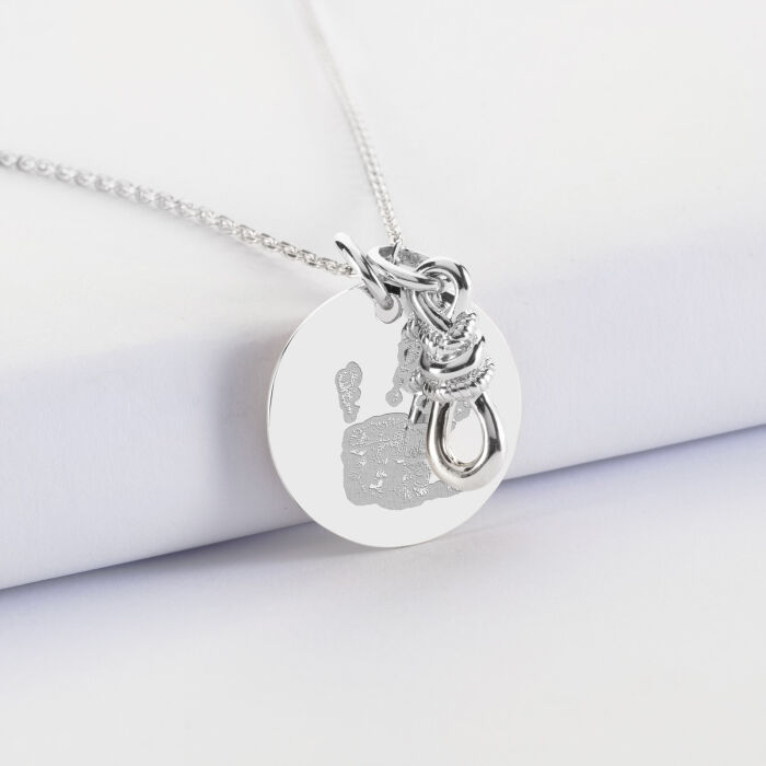 Pendentif personnalisé argent "Le lien" 23,5 x 8 mm et médaille 19 mm - HappyBulle x Lilylovesfashion - empreinte
