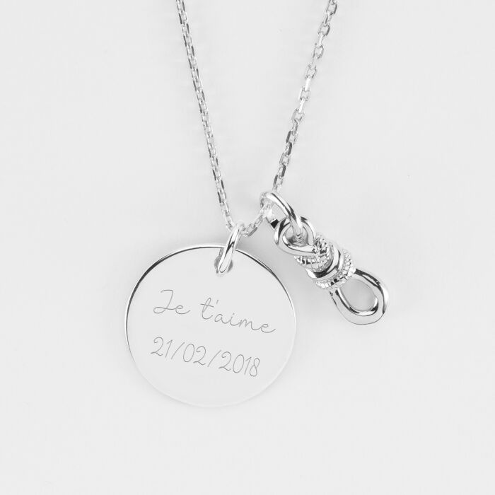 Pendentif personnalisé argent "Le lien" 23,5 x 8 mm et médaille 19 mm - HappyBulle x Lilylovesfashion - texte
