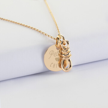Pendentif Personnalisé Plaqué Or Enfant Médaille Gravée 15 Mm Et Breloque Email Licorne 12 Mm 48651