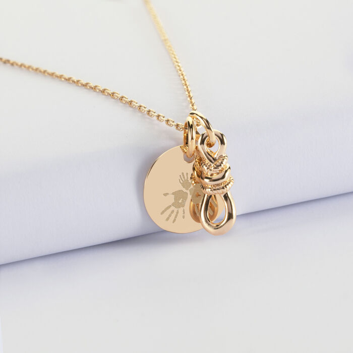 Pendentif enfant plaqué or "Le lien" 17x6 mm et médaille 15 mm - HappyBulle x Lilylovesfashion - empreinte