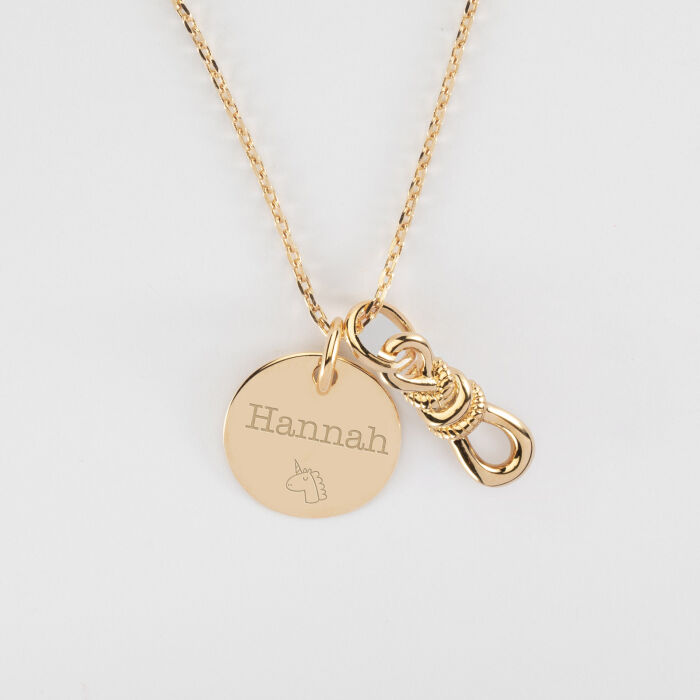 Pendentif enfant plaqué or "Le lien" 17x6 mm et médaille 15 mm - HappyBulle x Lilylovesfashion - texte + picto