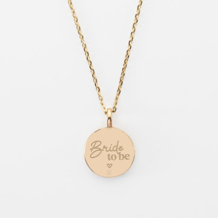 Pendentif EVJF personnalisé médaille gravée plaqué or email noir soleil 14 mm - Bride to be