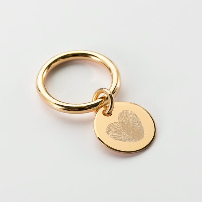 Bague EVJF jonc plaqué or personnalisée médaille gravée 15 mm - Empreintes