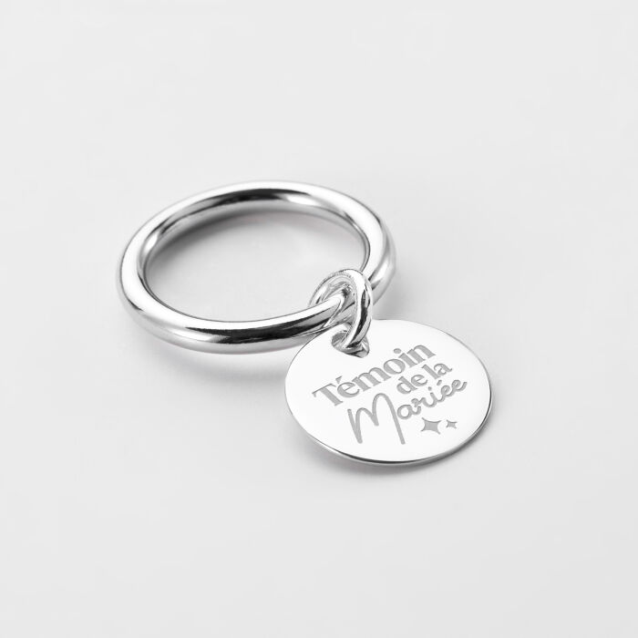 Bague EVJF jonc argent personnalisée médaille gravée 15 mm - Témoin de la mariée