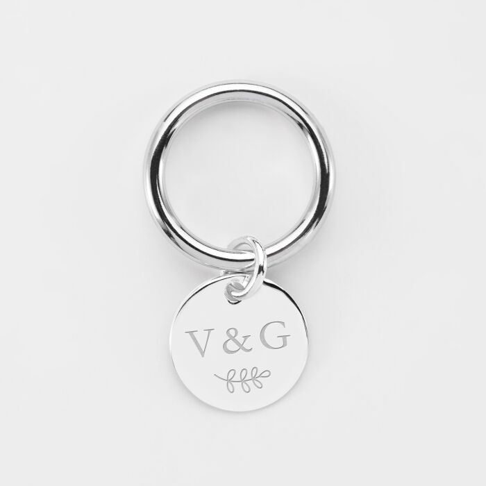 Bague EVJF jonc argent personnalisée médaille gravée 15 mm - Initiales et picto