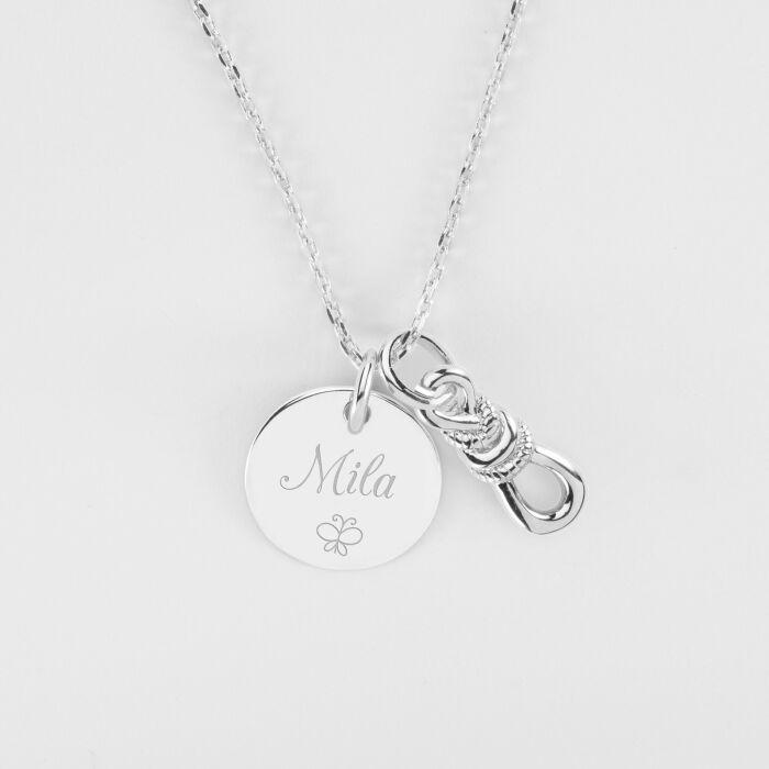 Pendentif enfant argent "Le lien" 17x6 mm et médaille 15 mm - HappyBulle x Lilylovesfashion - texte + picto
