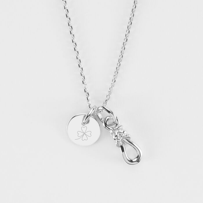 Pendentif enfant argent "Le lien" 17x6 mm et médaille 10 mm - HappyBulle x Lilylovesfashion - trèfle