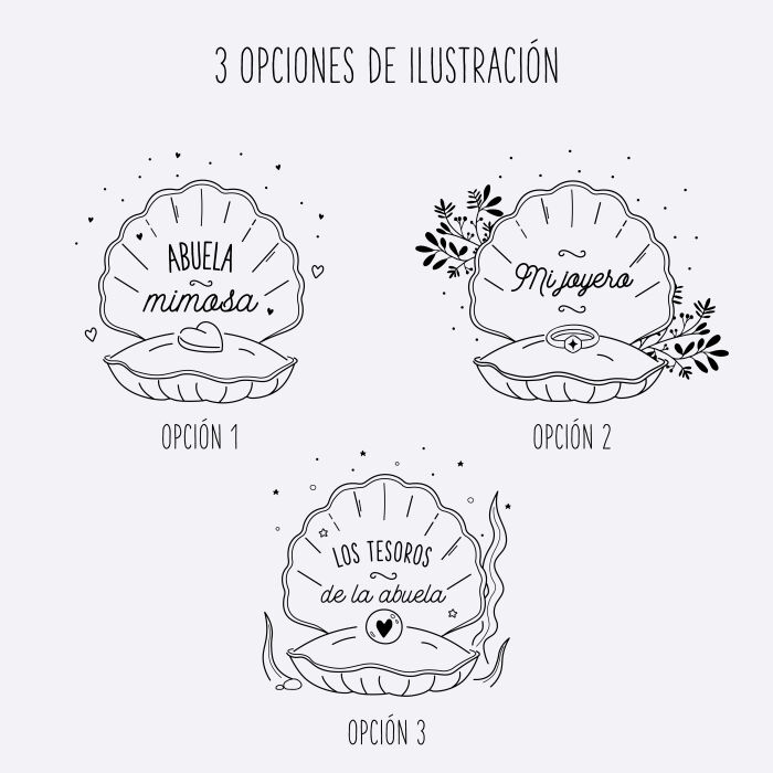 [ES] Boîte à bijoux personnalisée 10x10x5 cm verre gravé - Edition spéciale "Concha de abuela" - Planche illustrations