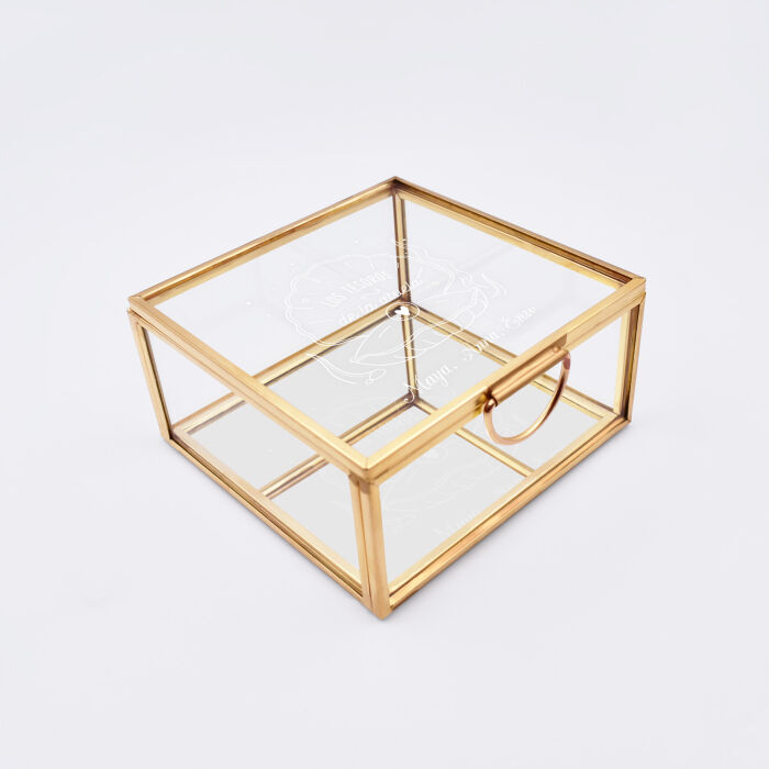 [ES] Boîte à bijoux personnalisée 10x10x5 cm verre gravé - Edition spéciale "Concha de abuela" - Illustration "Los tesoros de la abuela"