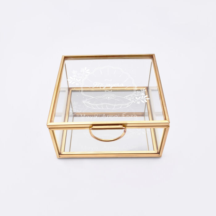 [ES] Boîte à bijoux personnalisée 10x10x5 cm verre gravé - Edition spéciale "Concha de abuela" - Illustration "Mi joyero"