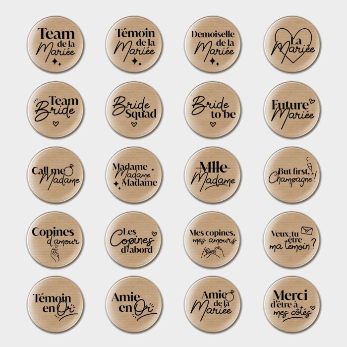 Accessoire kraft 56 mm personnalisé EVJF - Planche