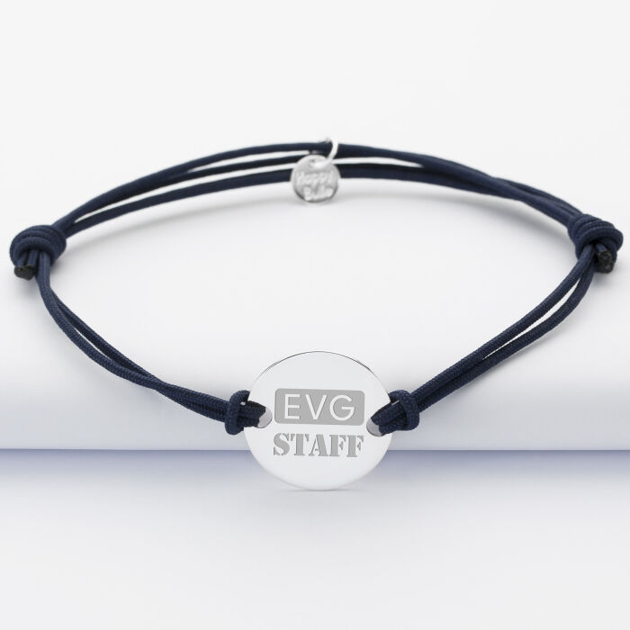 Bracelet personnalisé cordon doublé médaille gravée argent 2 trous 20 mm - EVG - EVG staff