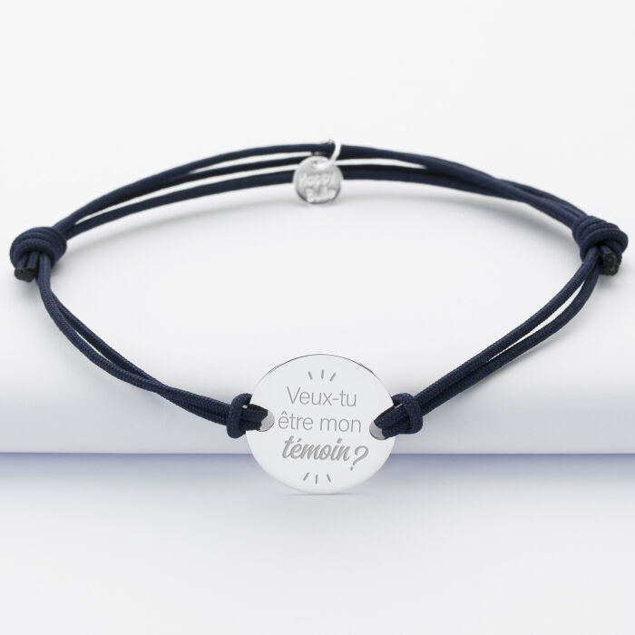 Bracelet personnalisé cordon doublé médaille gravée argent 2 trous 20 mm - EVG - Veux tu être mon témoin