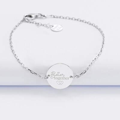 Bracelet chaine Mariée personnalisé médaille gravée argent 2 trous 15 mm - Better together