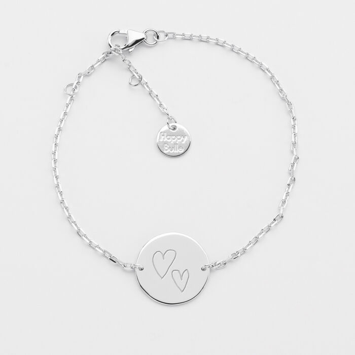 Bracelet chaine Mariée personnalisé médaille gravée argent 2 trous 15 mm - Dessin